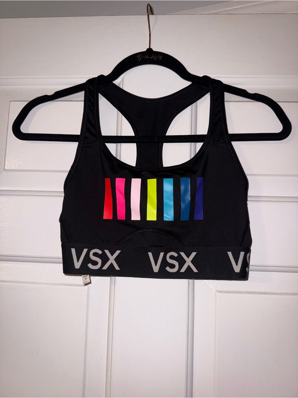 Victoria's Secret Black Sports Bra with Multicolor Stripe Detail